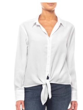 Anthropology Cloth & stone White Button-Down Tie-Front Shirt